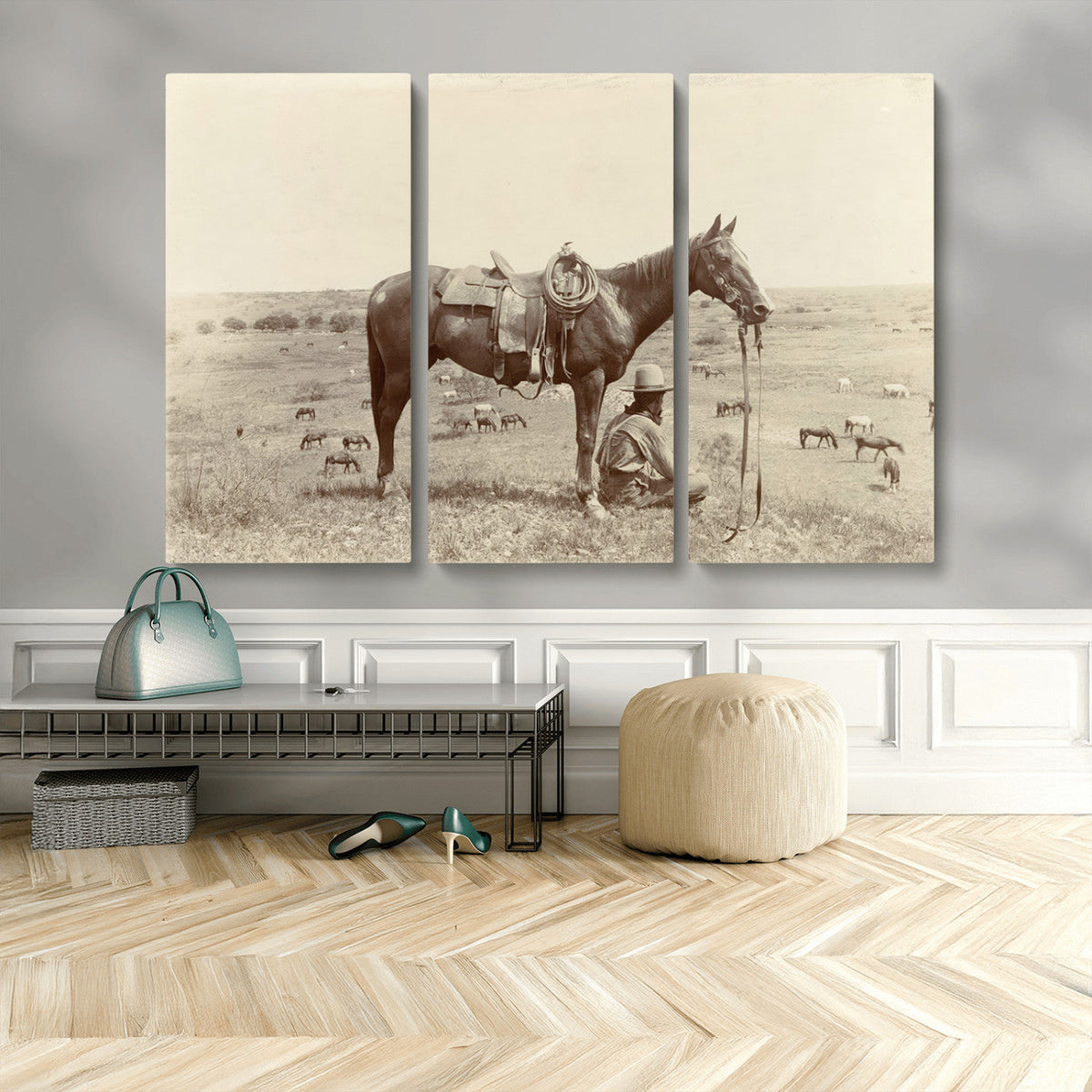 Cowboy Wall Art - Western Horse Canvas Print - Vintage