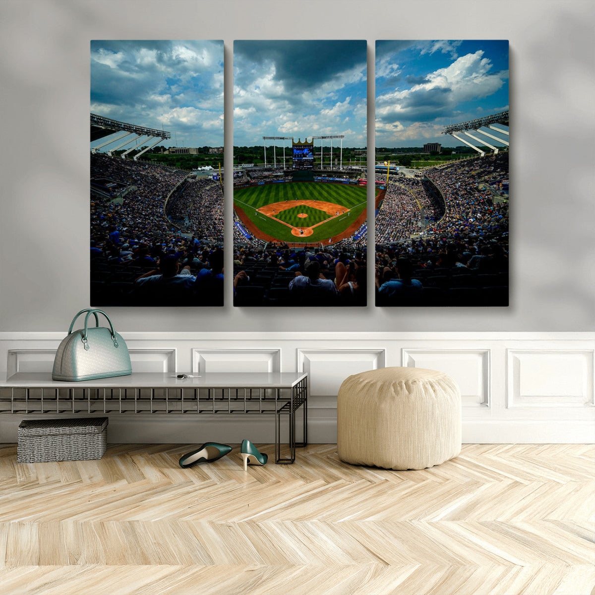 3-Panel Kauffman Stadium Wall Art Print | Large Kansas City
