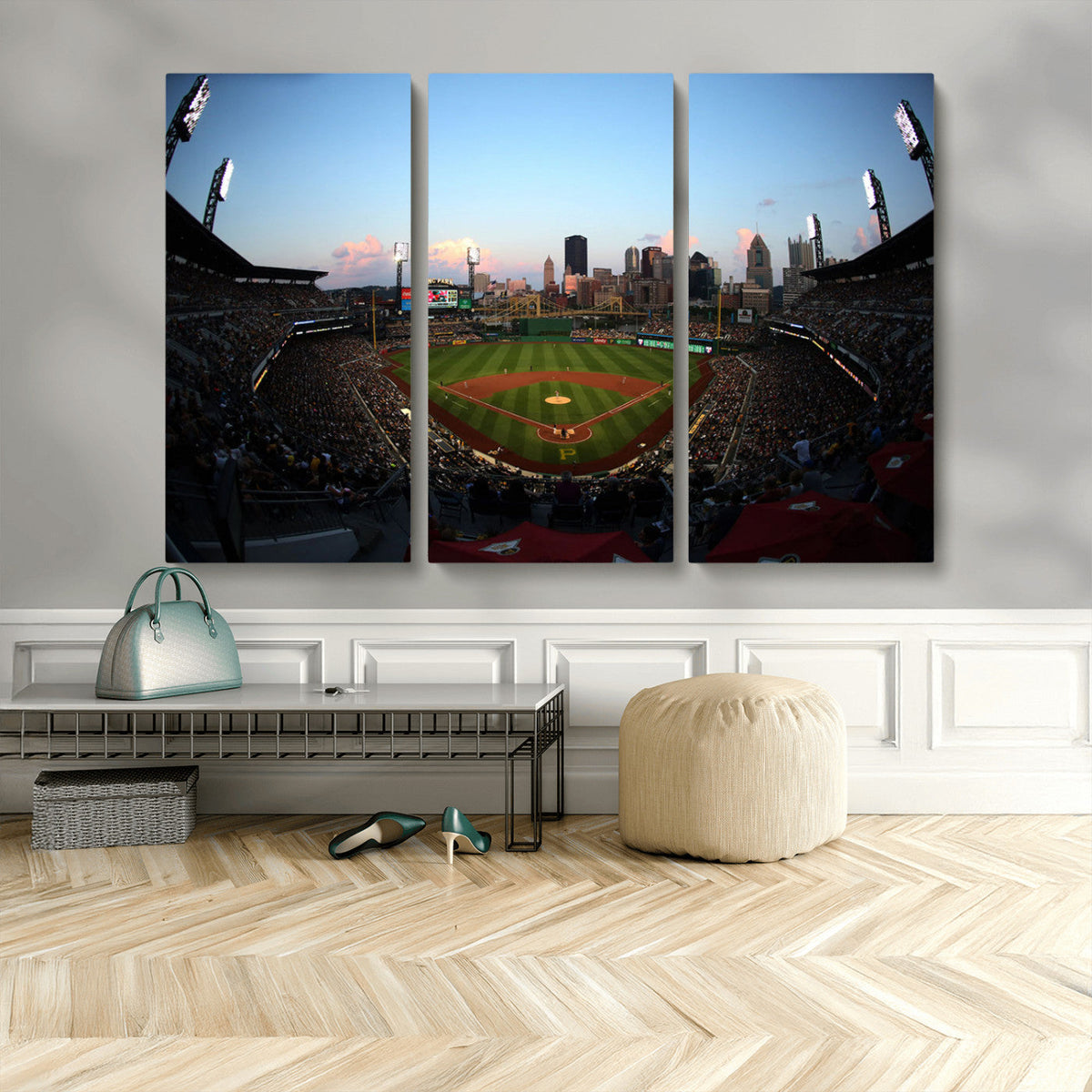 PNC Park Evening Game Triple Canvas Wall Art - Pittsburgh
