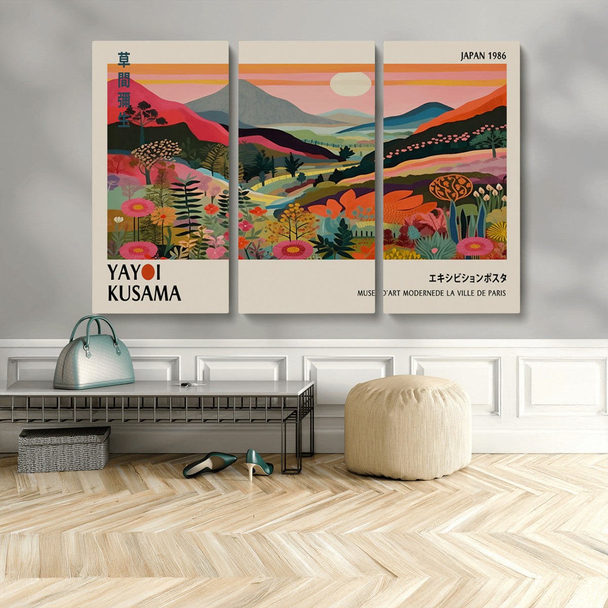 Yayoi Kusama Landscape Canvas Print, Vibrant Floral Mountain