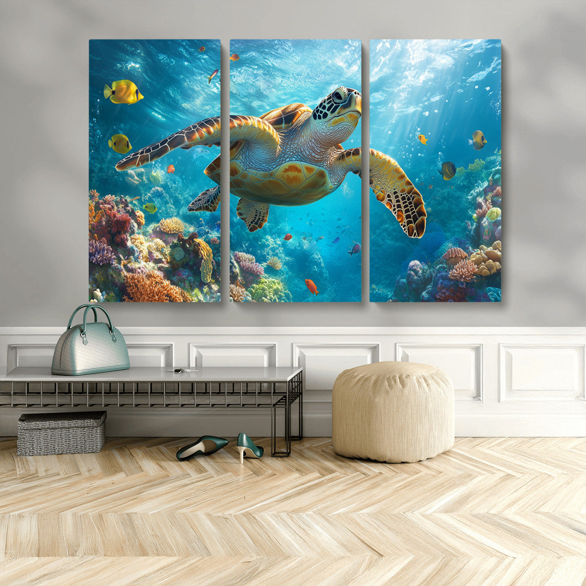 Sea Turtle Underwater Canvas Wall Art Print - Vibrant Ocean