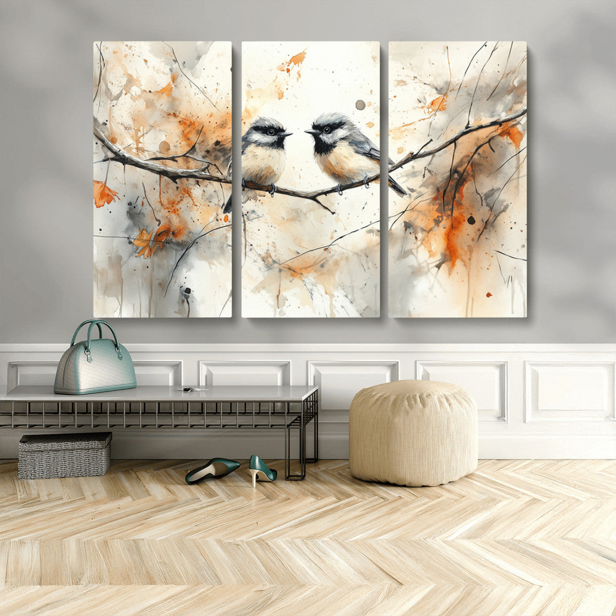 Abstract Watercolor Chickadee Bird Canvas Wall Art Print -
