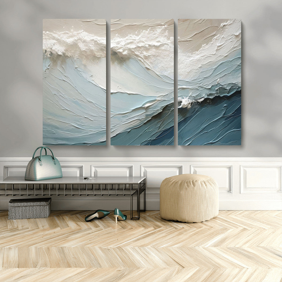 Waves Abstract Wall Art Print, Modern Framed Abstract Canvas