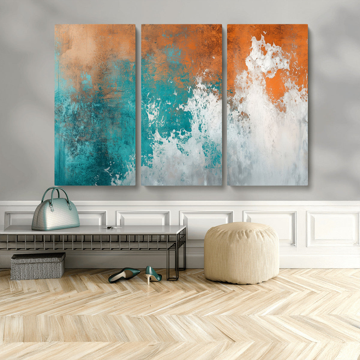Vintage Abstract Print - Bold Teal and Orange Canvas Wall
