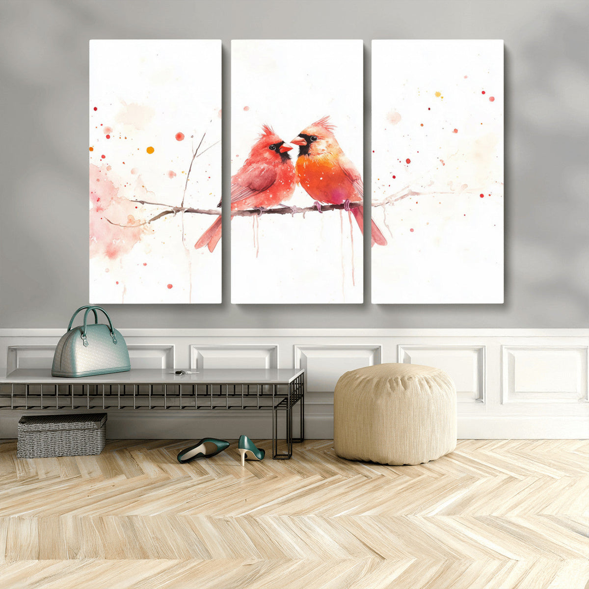 Cardinal Bird Canvas Wall Art - Male and Female Cardinal