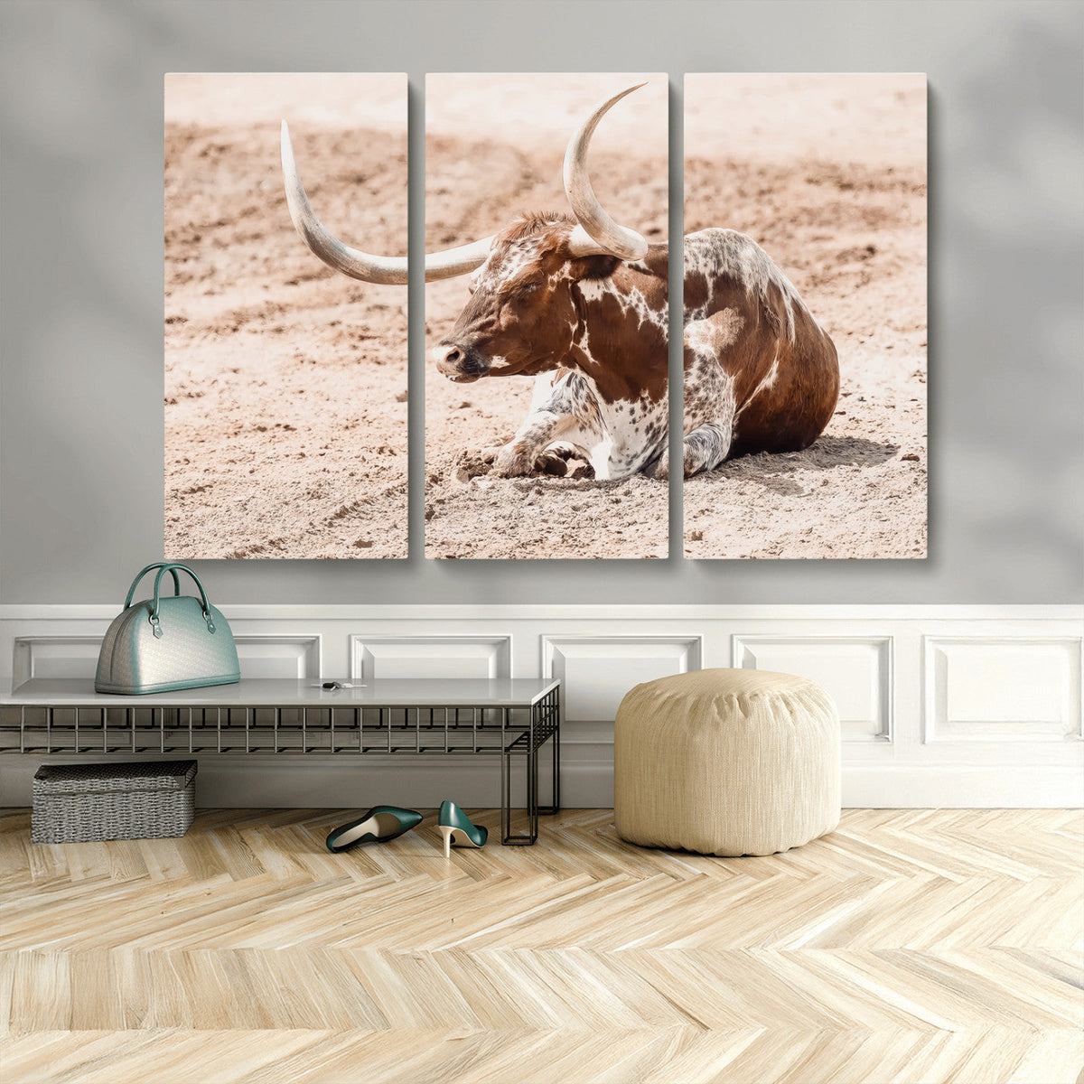 Texas Longhorn Wall Art – Framed Resting Bull Canvas