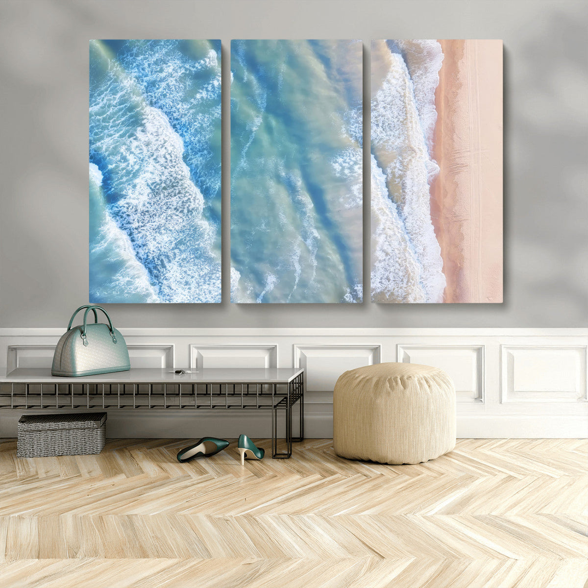 Aerial Ocean View Wall Art Canvas Print – Framed Soft Blue