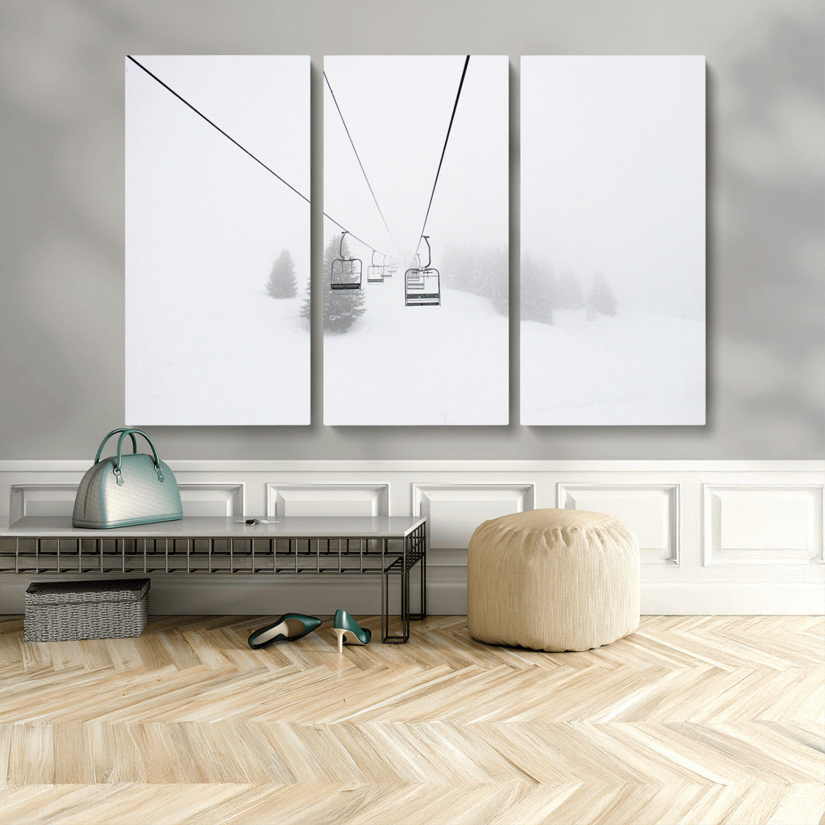 Ski Lift Wall Art Canvas Print – Snowy Alpine Landscape