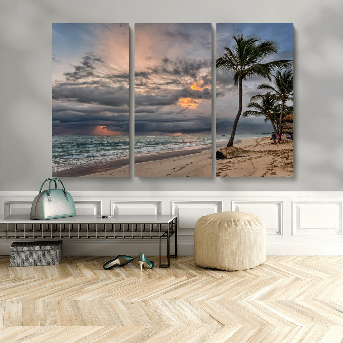 Tropical Storm Wall Art Canvas Print – Framed Moody Beach