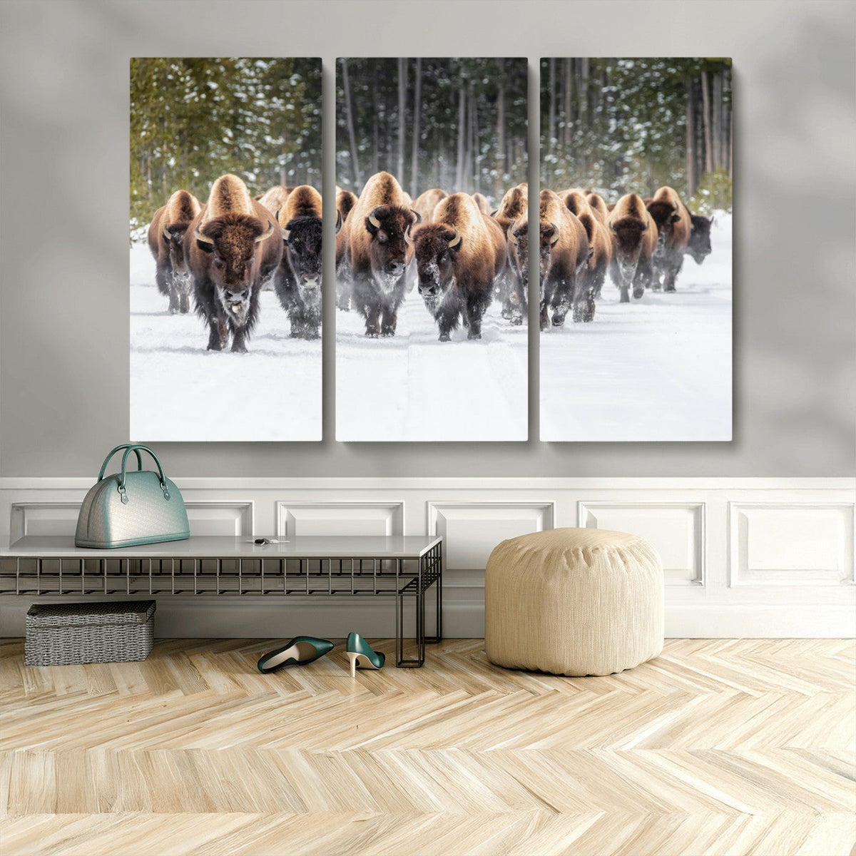 American Bison Herd Wall Art Canvas Print – Powerful Winter