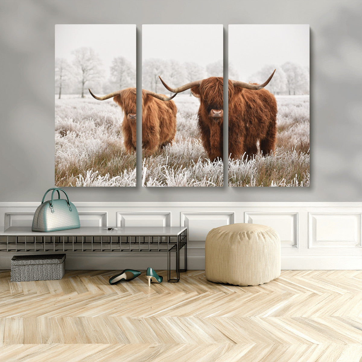 Longhorn Cattle Wall Art Canvas Print, Framed Farmhouse