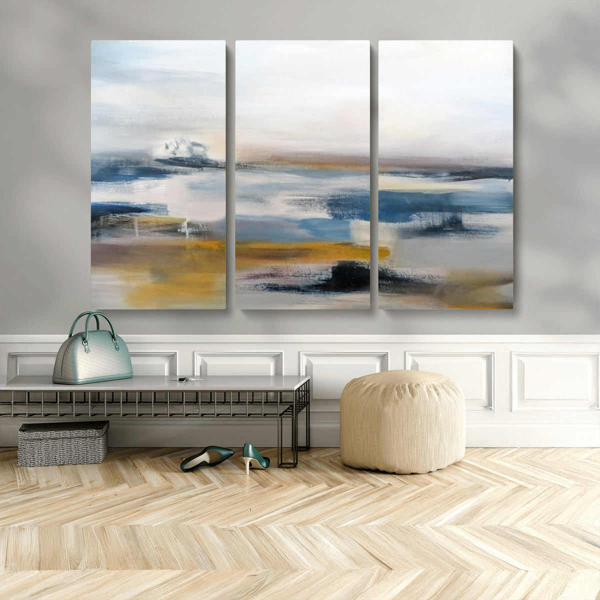 Abstract Landscape Wall Art Canvas | 3 Panel Modern Blue,