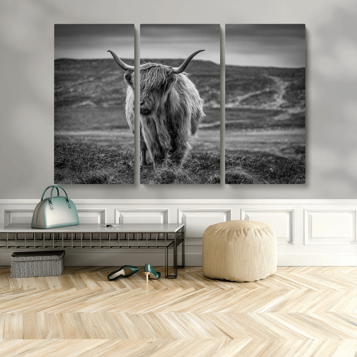 Fluffy Cattle Wall Art Print, Highland Cow Canvas, Framed