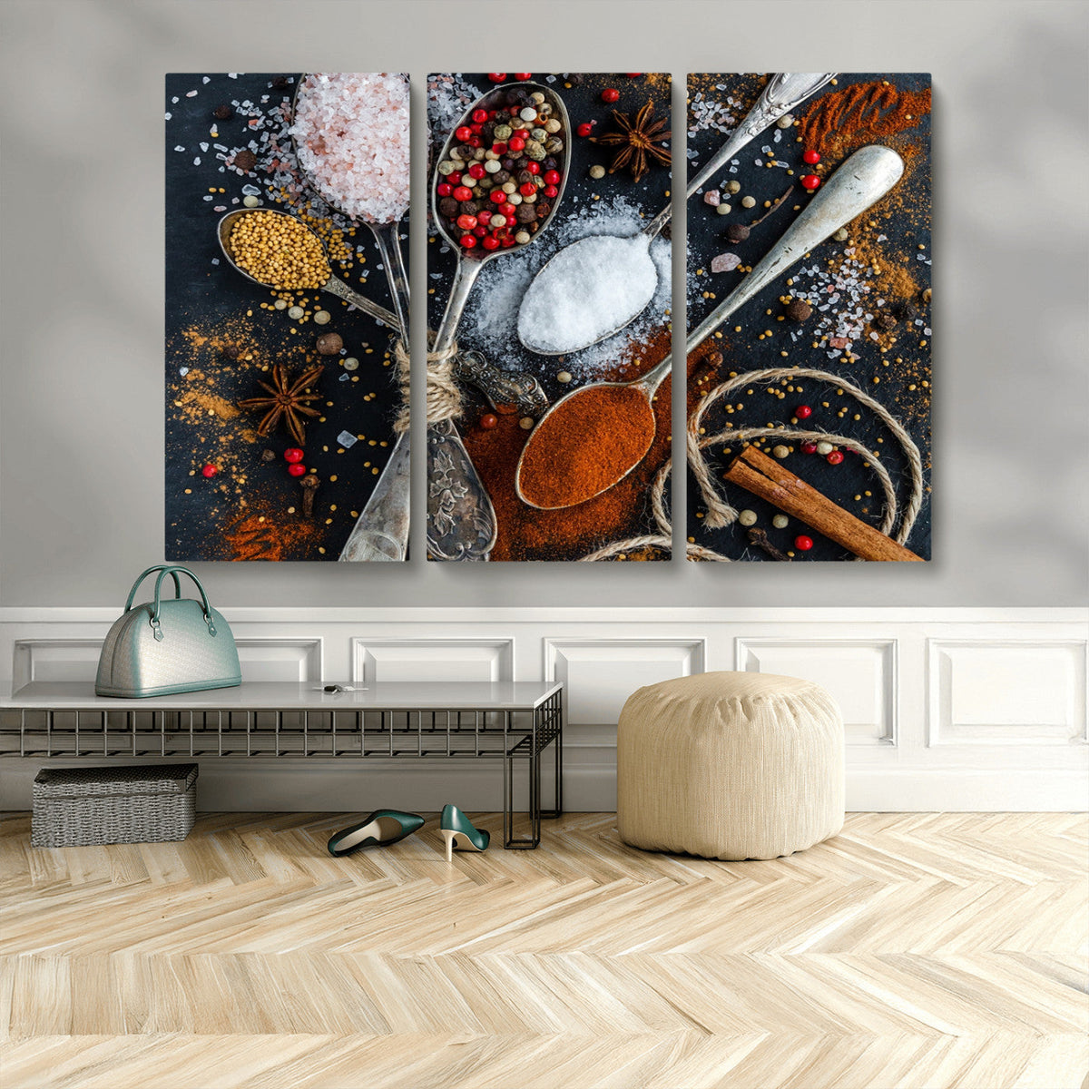 Spices and Seasonings Canvas Wall Art – Colorful Triptych