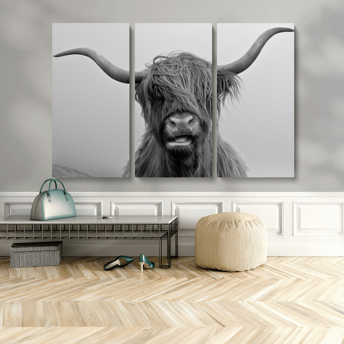 Texas Cow Wall Art Canvas, Texas Longhorn Cattle Canvas