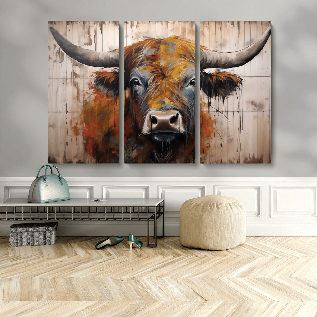 Abstract Bull Highland Cow Canvas Wall Art Print – Vibrant