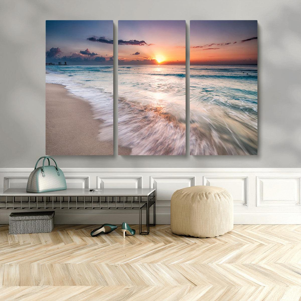 Sunset Beach Wall Art – Soothing Coastal Landscape, Ready to
