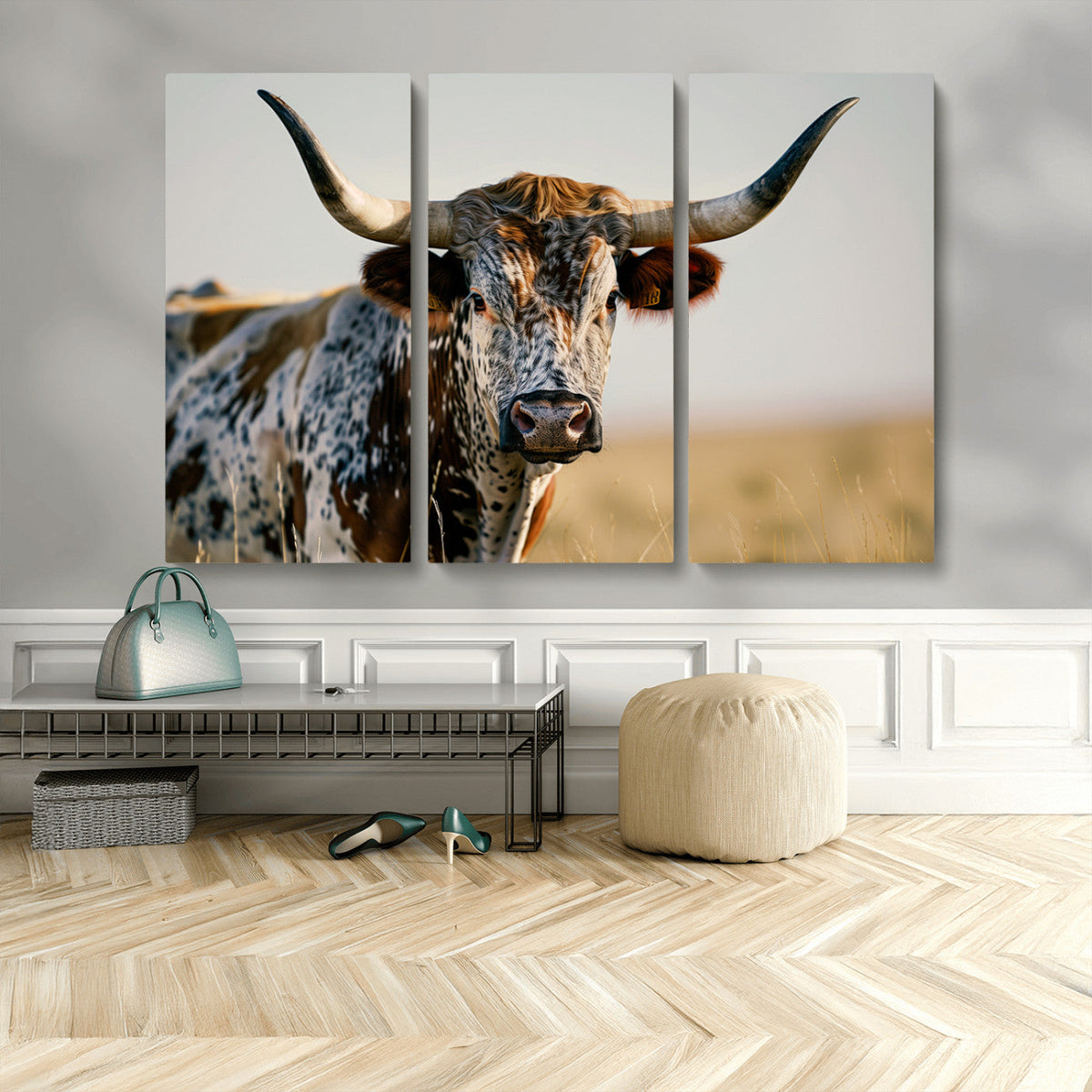 Texas Bull Longhorn Wall Art Canvas Print for Farm House