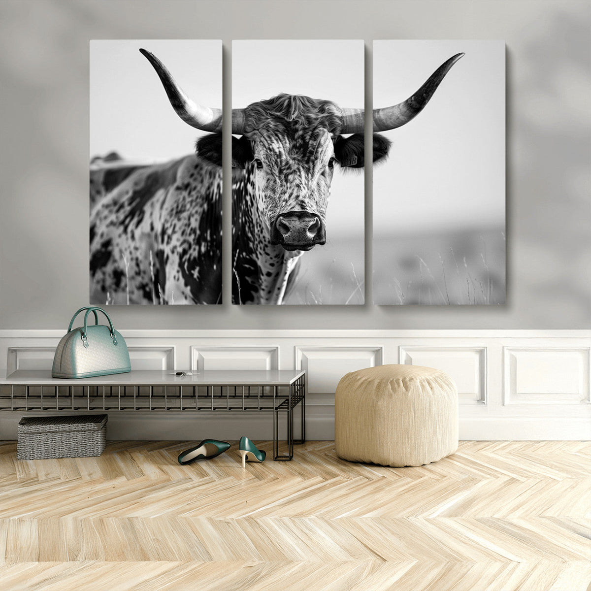 Texas Highland Cow Longhorn Canvas Print - Rustic Farmhouse