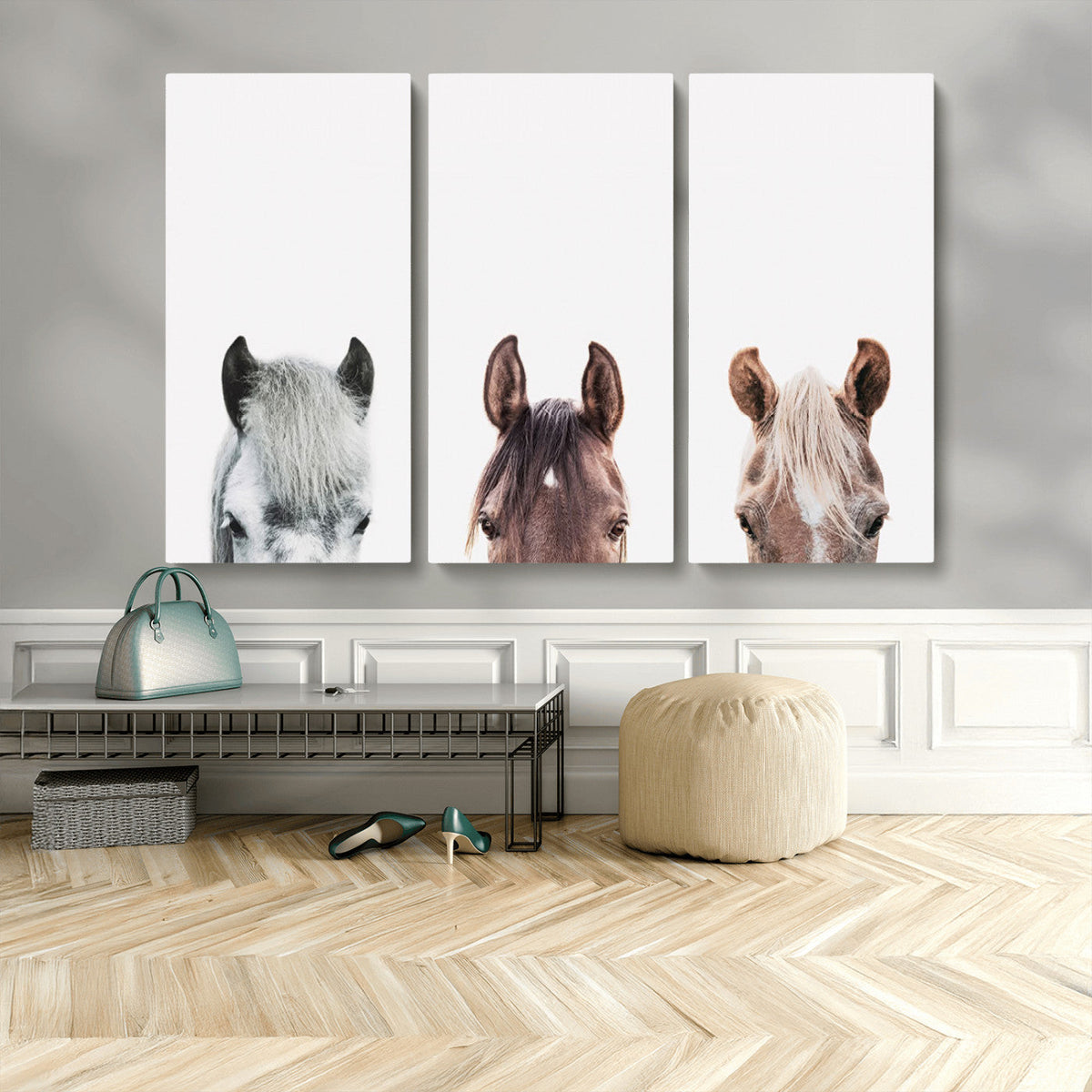 Horse Wall Art - Minimalist Horse Triptych Wall Art – Modern