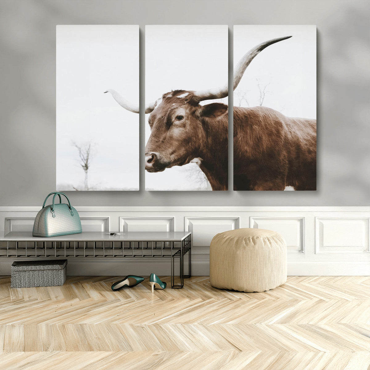 Rustic Bull Wall Art Canvas Print – Modern Longhorn
