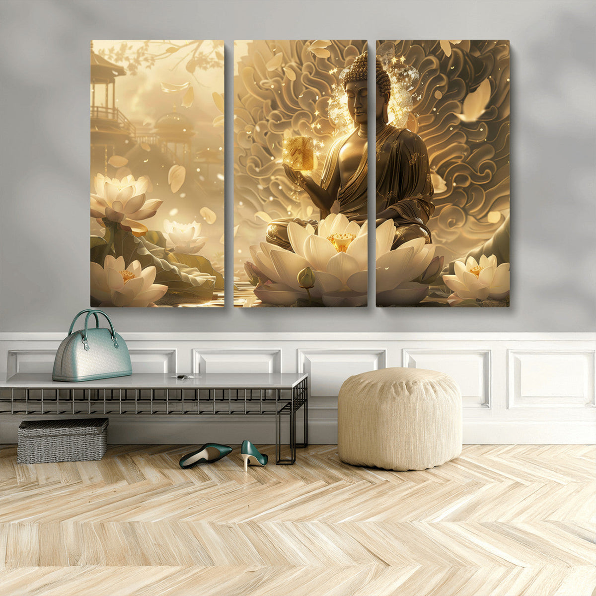 Golden Buddha Wall Art | Yoga Room Decor and Meditation Room