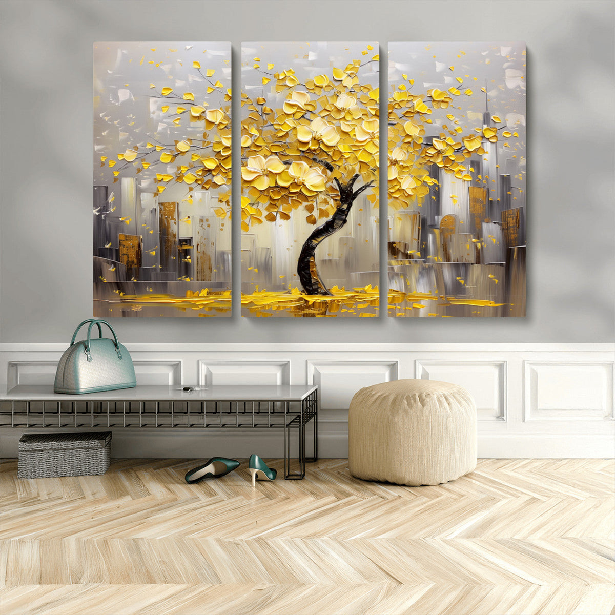 Golden Tree Canvas Print | Abstract Wall Art for Modern