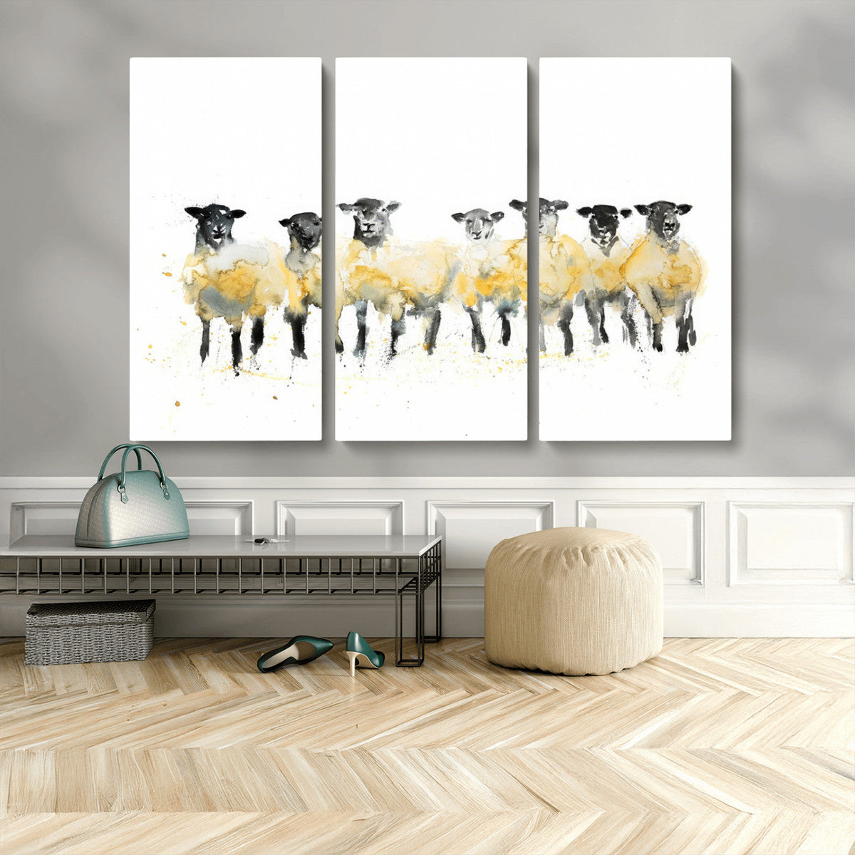 Farmhouse Wall Art Sheep Print | Ready to Hang Framed Canvas