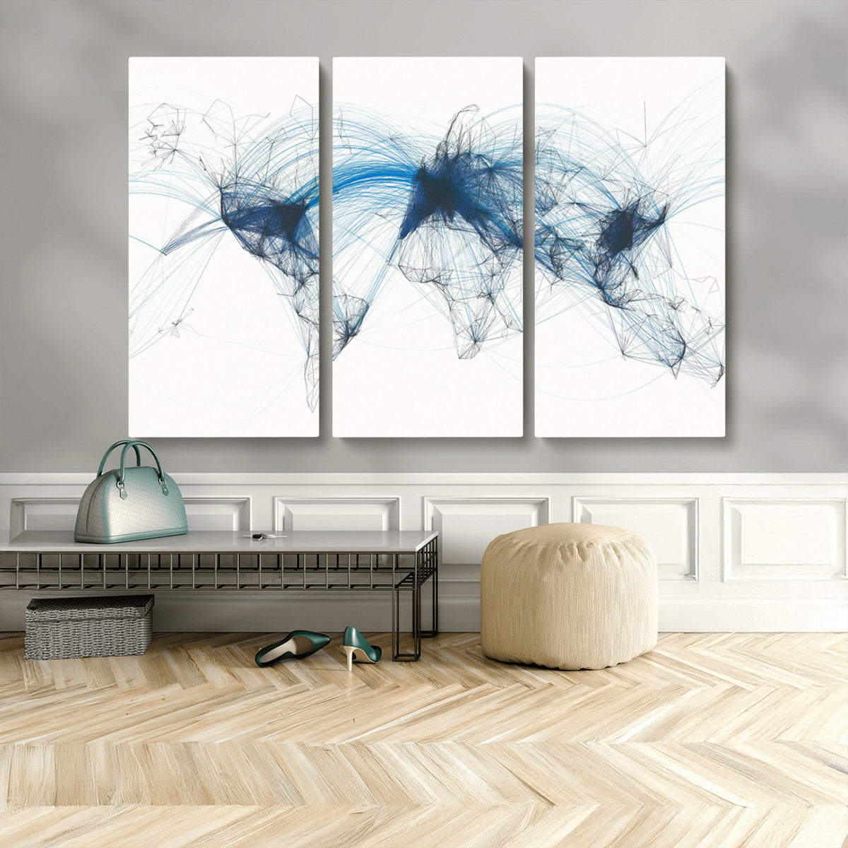 Flight Route Map Wall Art Canvas Print, Abstract Air Traffic