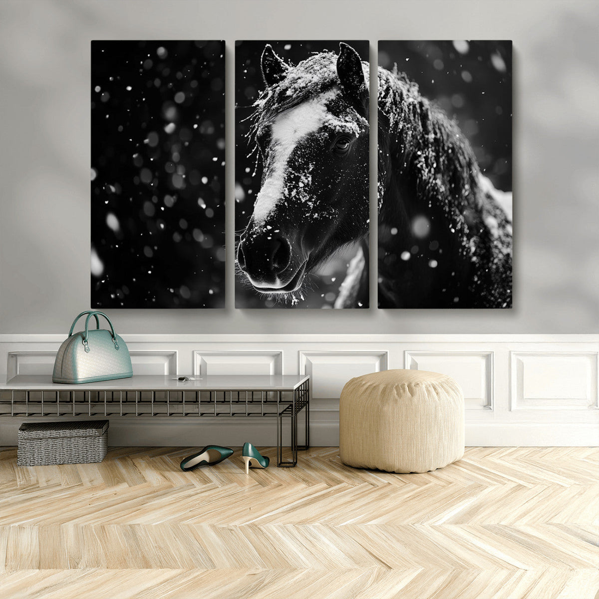 Winter Horse Wall Art | Black and White Horse Print | Ready