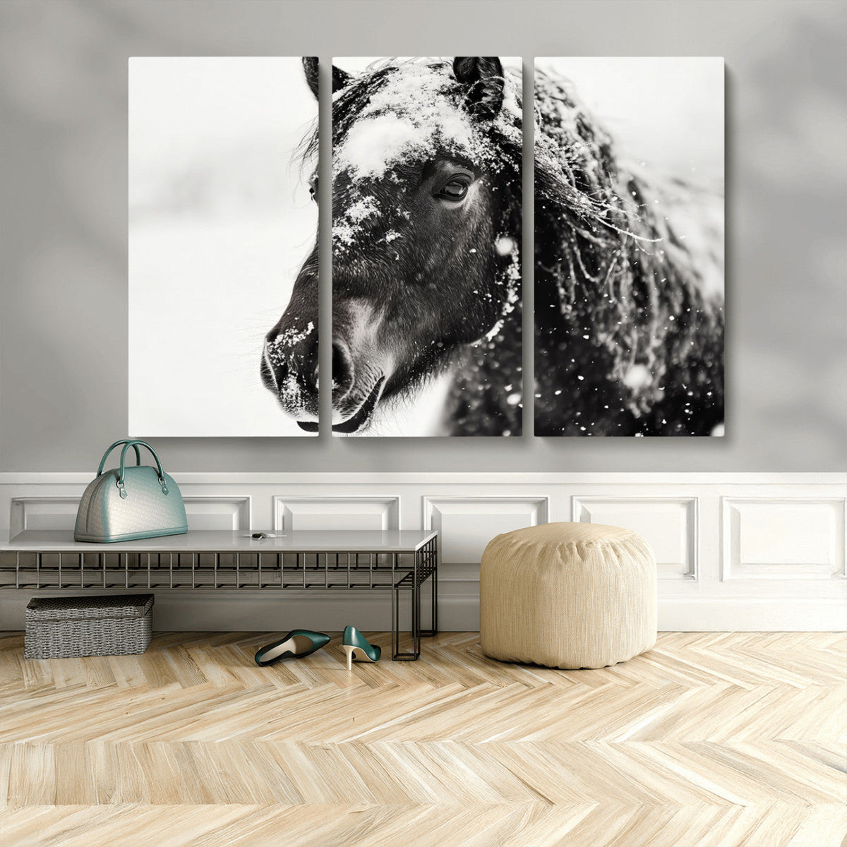 Framed Black and White Horse Wall Art | Ready to Hang and