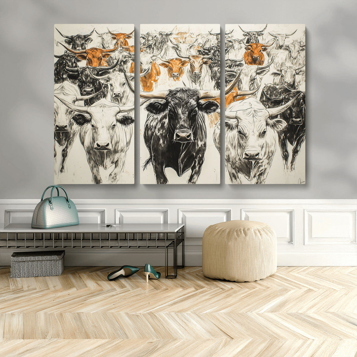 Texas Longhorn Wall Art Canvas Print – Herd Abstract Cow