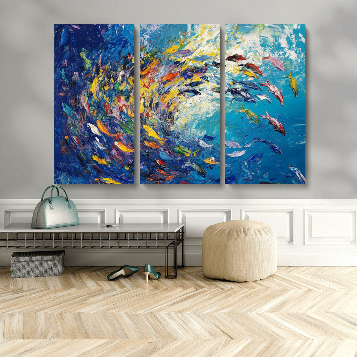 Colorful Swirling Fish School Wall Art Canvas Print |
