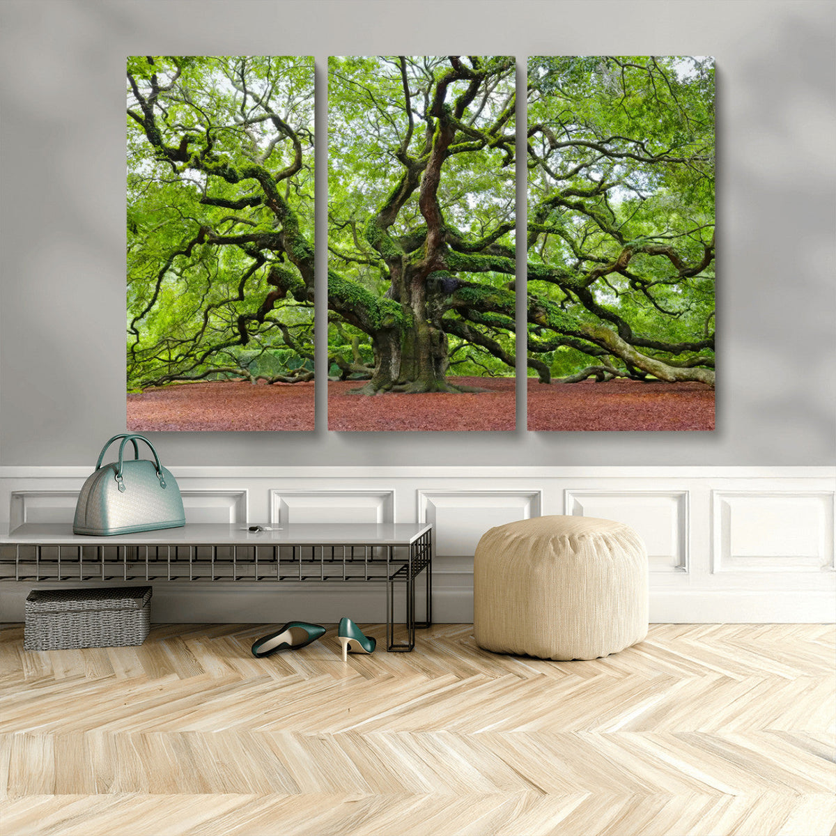 Framed Angel Oak Tree Wall Art - 3-Panel Canvas Prints,