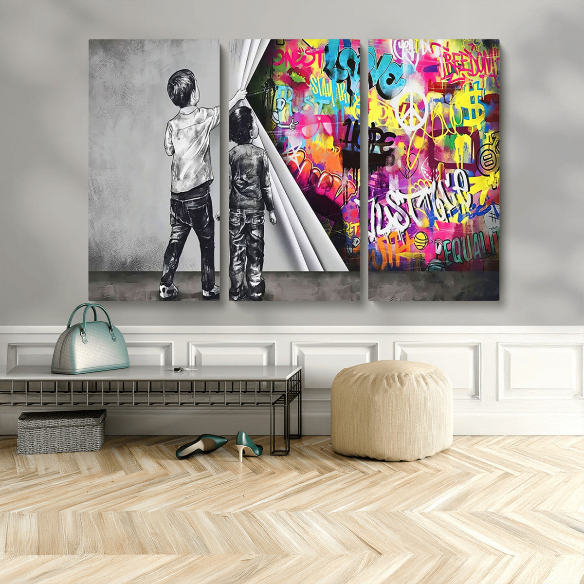 Banksy Print - Street Art Canvas Wall Art - Kids Revealing