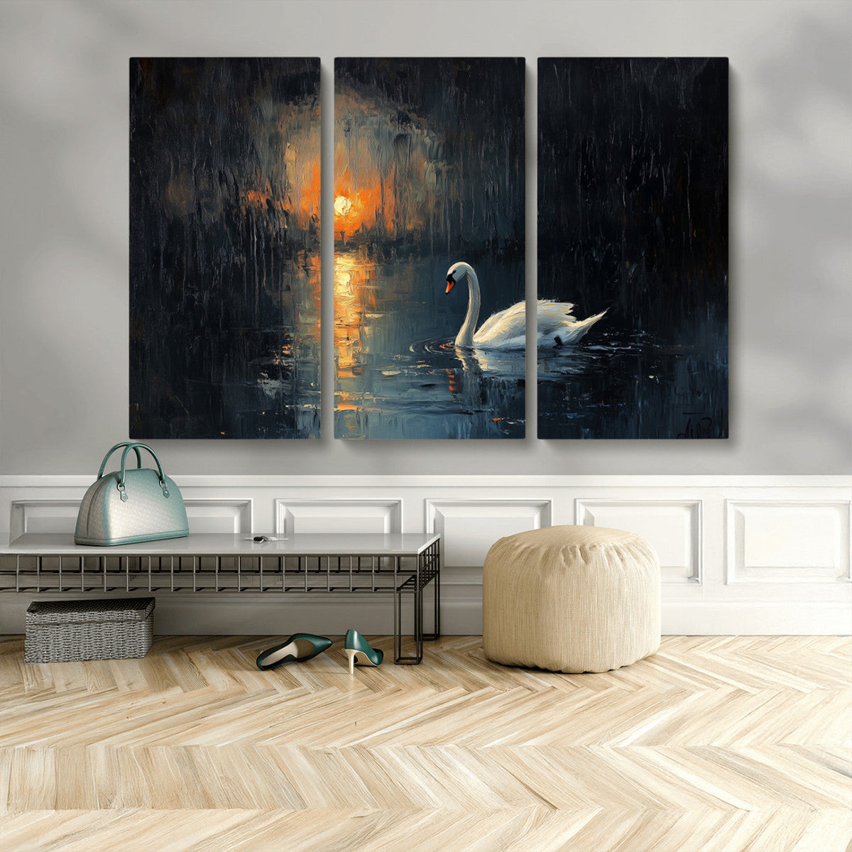 Abstract Swan on Water Wall Art Canvas Print - Elegant