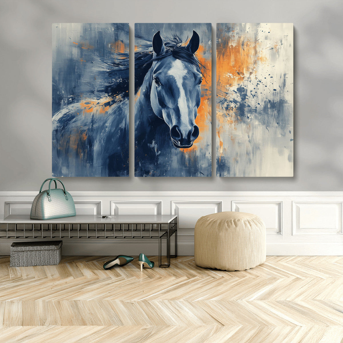 Abstract Blue Horse Wall Art Print Canvas | Horse Wall Art