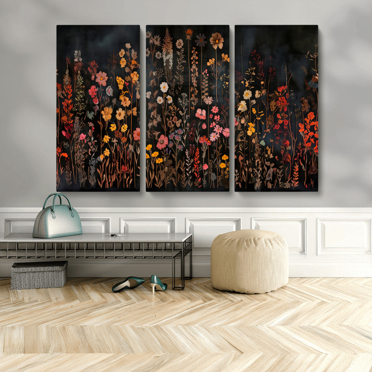 Large Floral Painting Print Illustration Flowers Canvas Wall