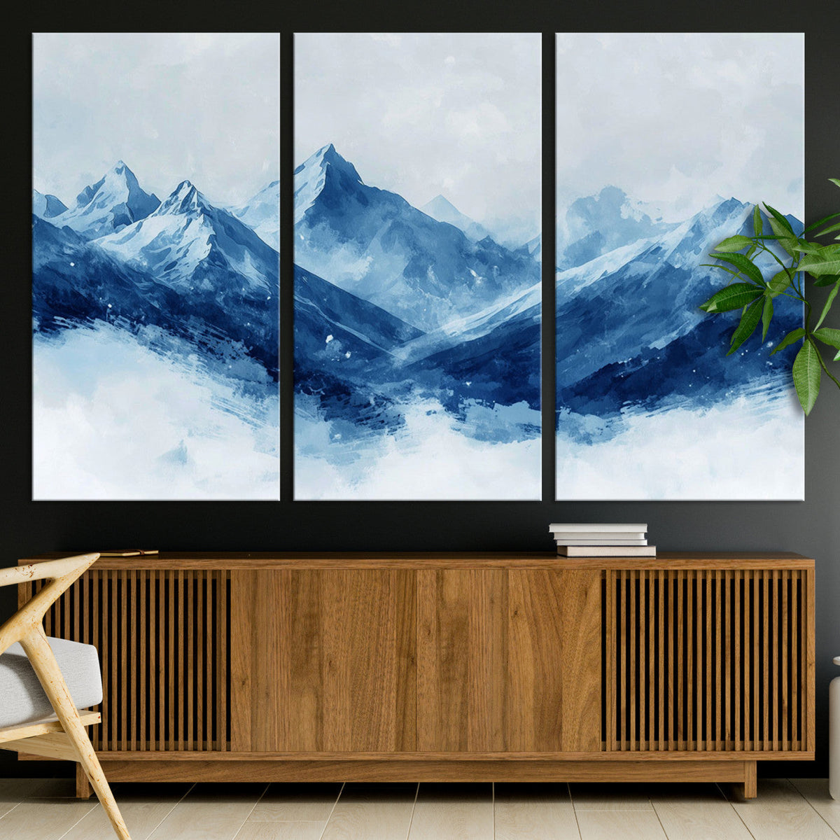Blue Mountains Wall Art – Framed Snowy Range Canvas Artwork,