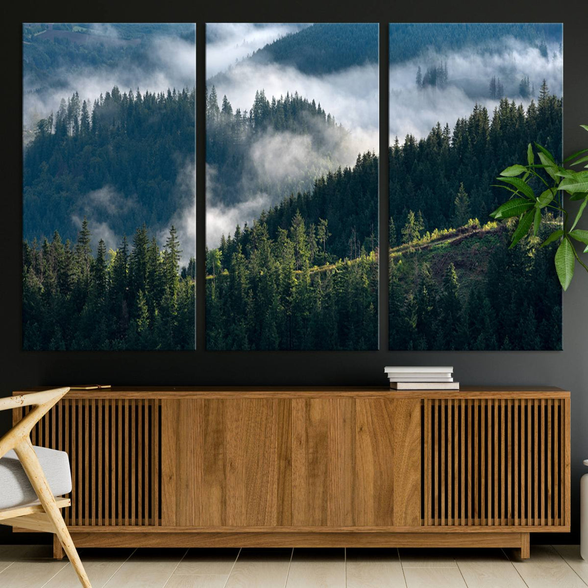 Misty Forest Wall Art Canvas Print – Pine Hills Foggy Trees