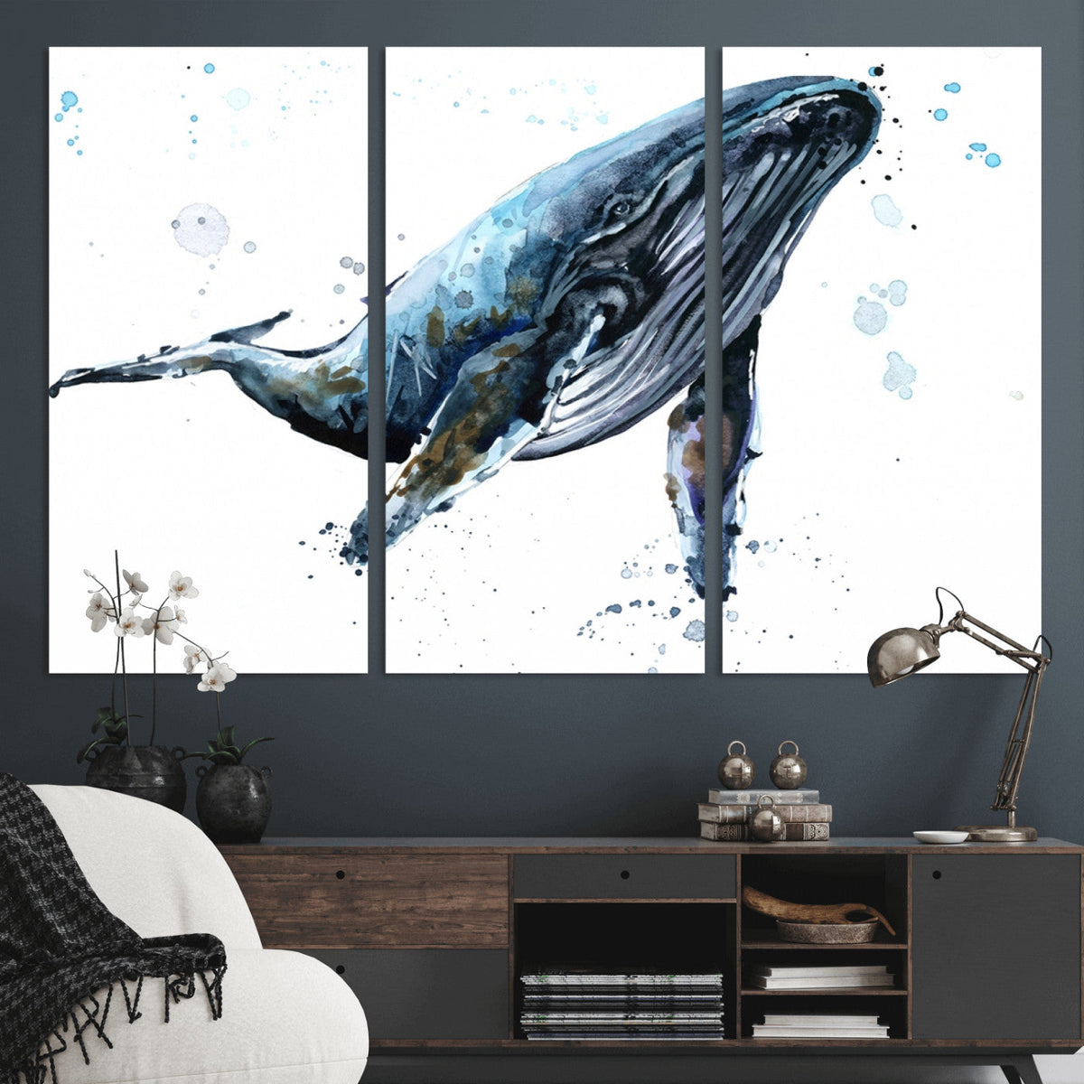 Watercolor Whale Wall Art Canvas Print