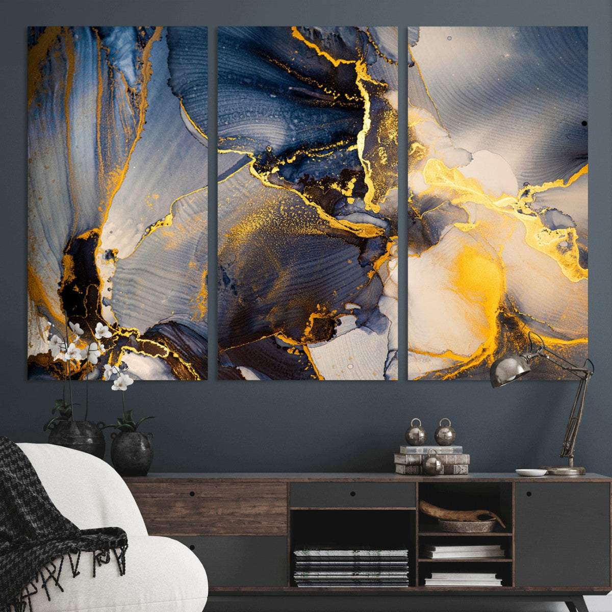 Large Abstract Wall Art Print - Gold and Blue Abstract