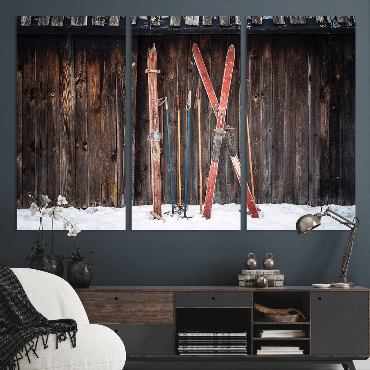 Vintage Ski Gear Canvas Print, Vintage Ski Gear Against