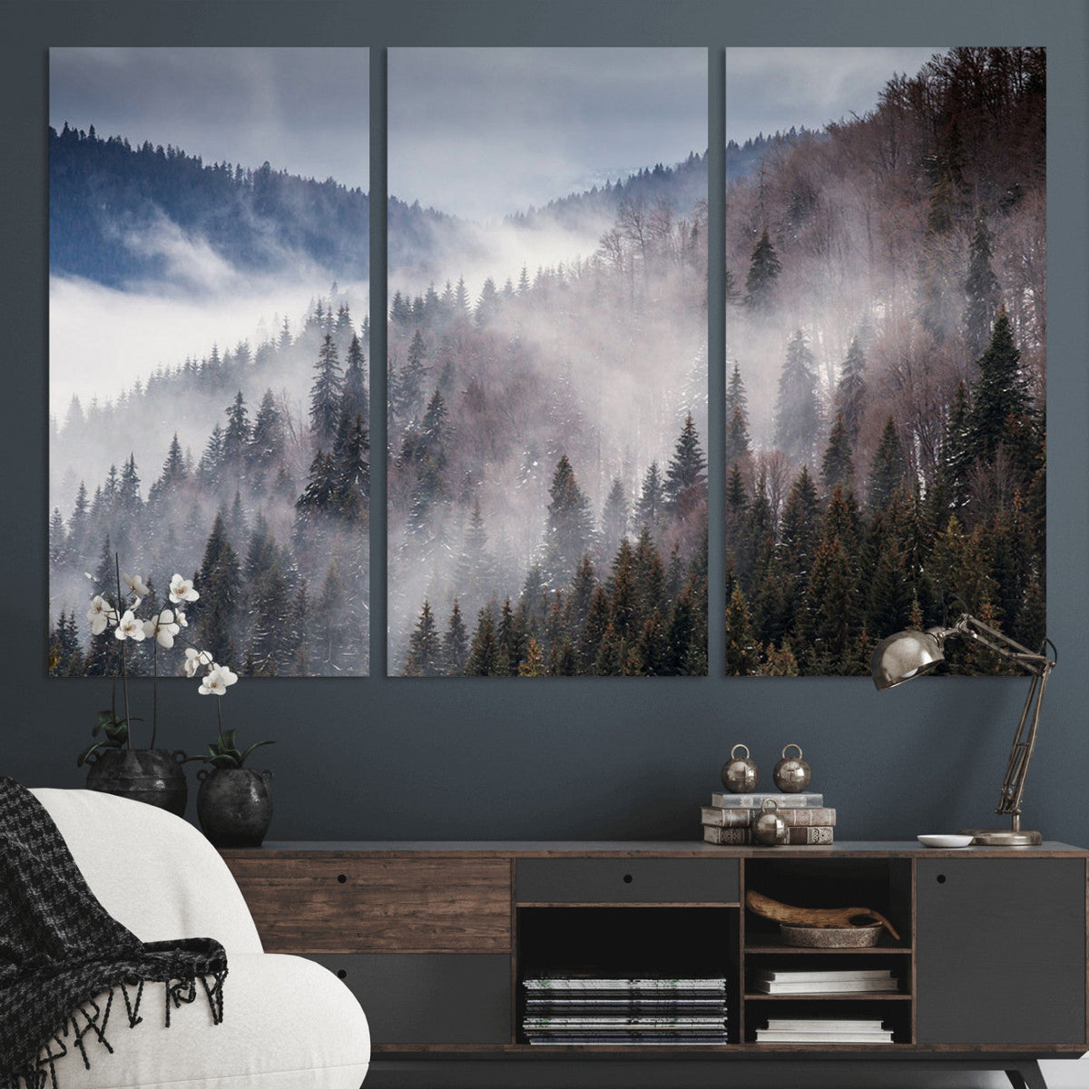 Beautiful Rising Fog in Winter Mountain Landscape- Framed
