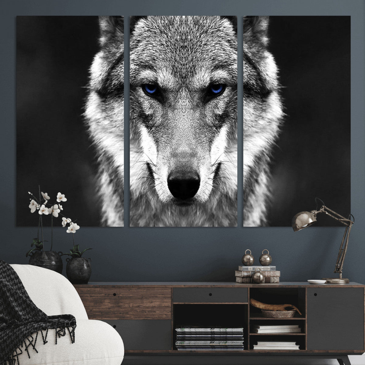 Black and White Wild Wolf Wall Art Canvas Print