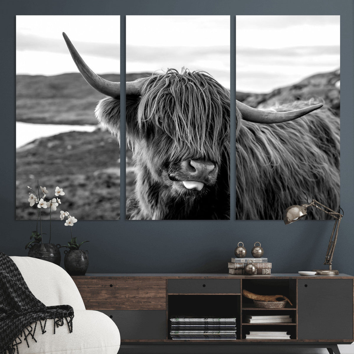 Longhorn Steer Canvas Print Wall Art, Highland Cow Canvas