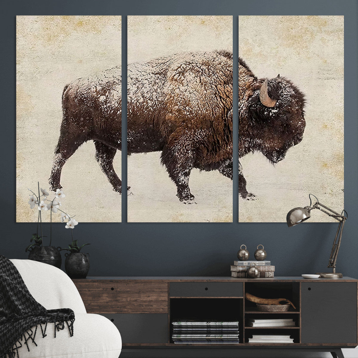 Buffalo Wall Art, Western Bison Canvas Print, Rustic Buffalo