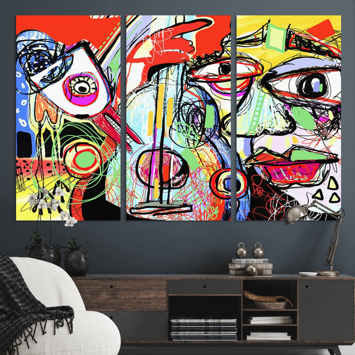 Picasso Style Art Abstract Canvas Wall Art Print , Colorful