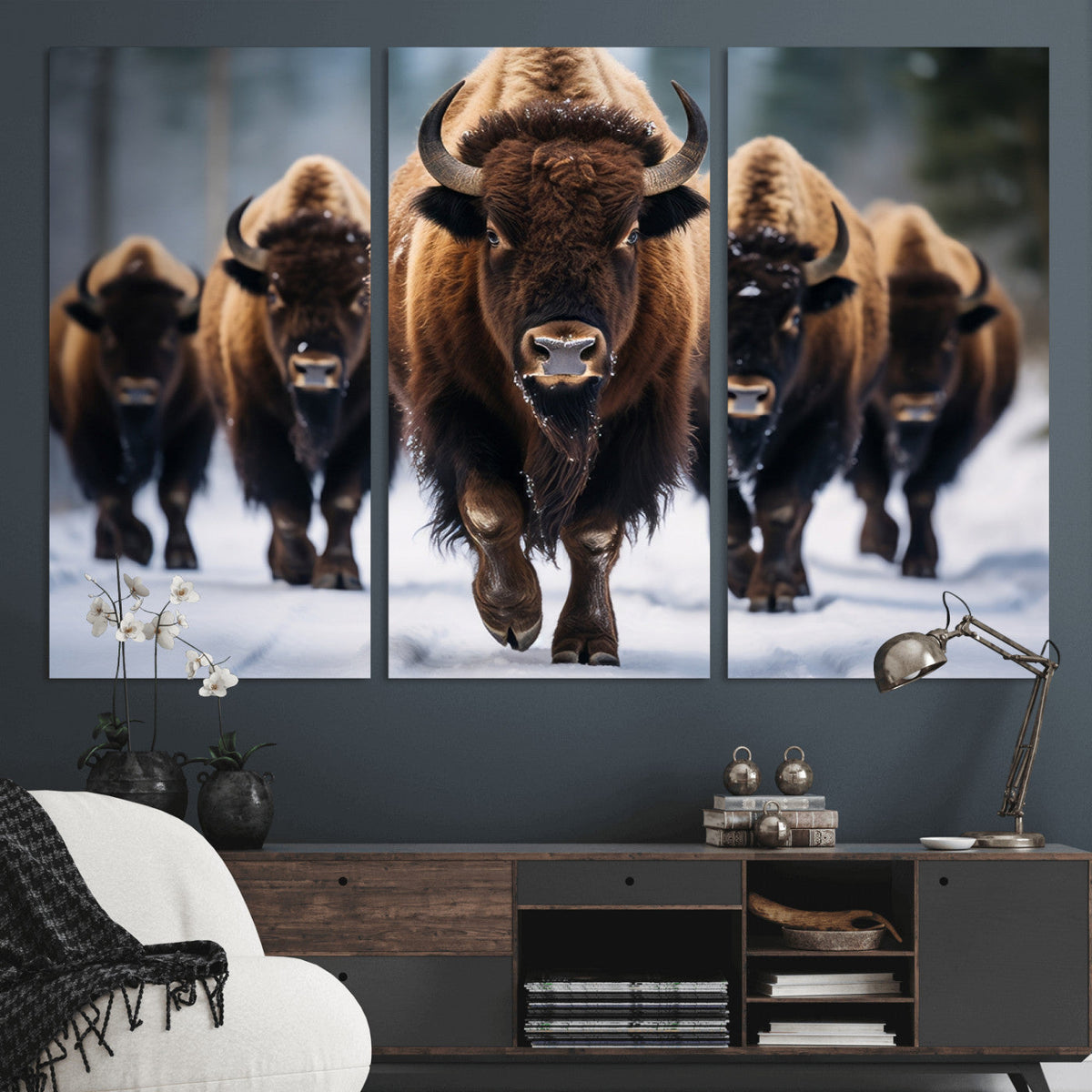 Buffalo Wall Art Canvas Print, American Bison Herd Wall Art