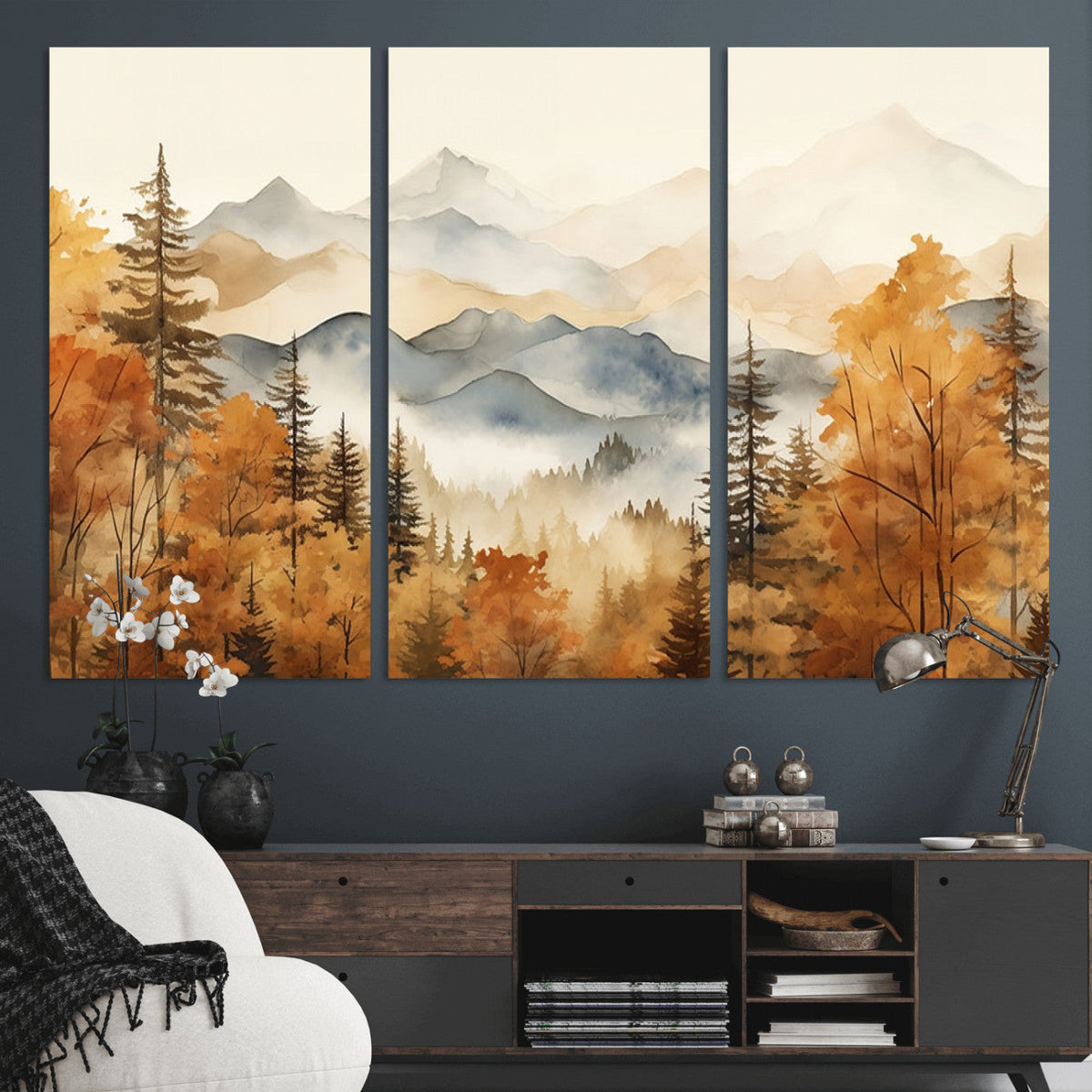 Golden Autumn Forest Wall Art Canvas | Mountain Landscape